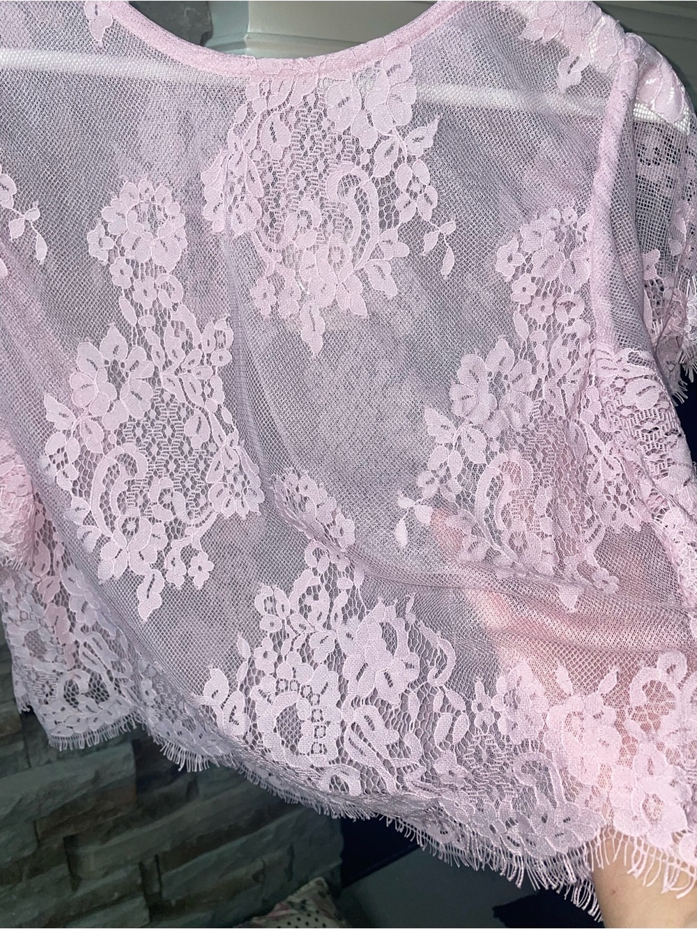 Free People Lunar Ash Lace Top Sz L - Picture 6 of 6